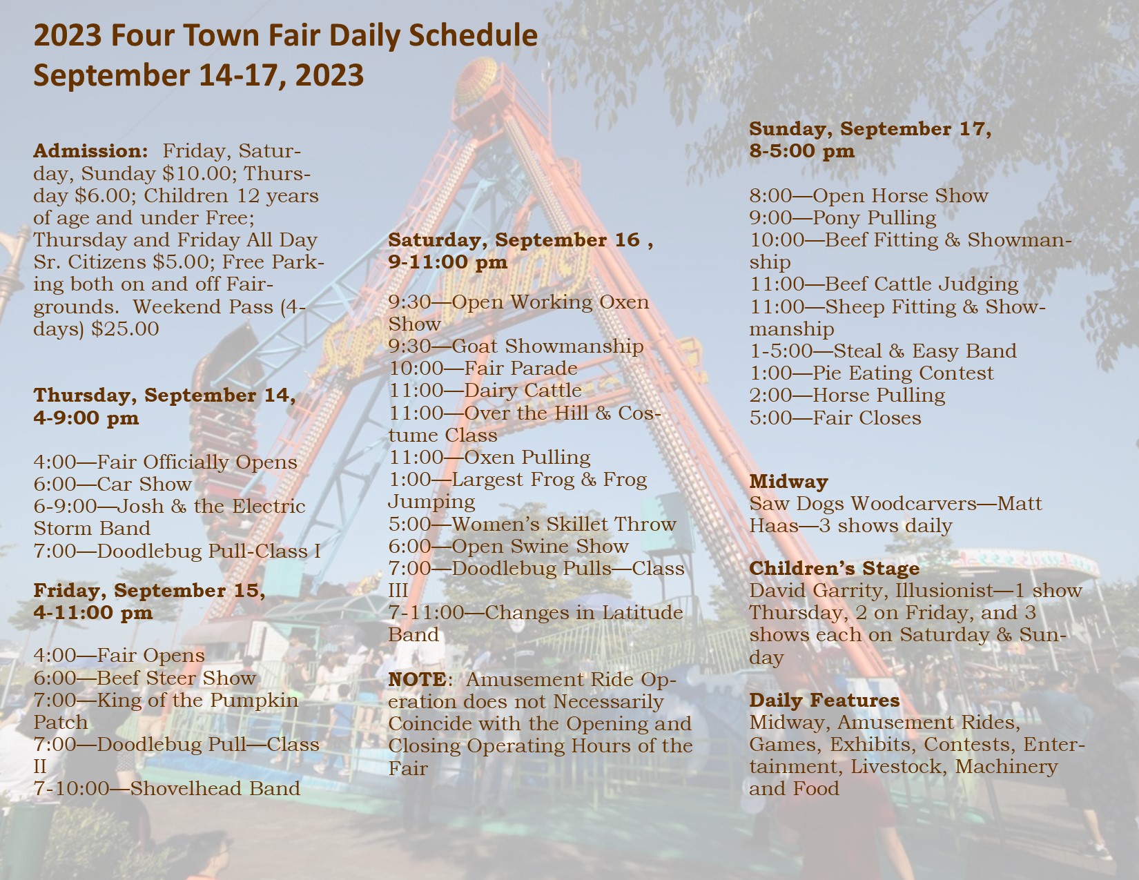 2023 Daily Schedule 4 Town Fair